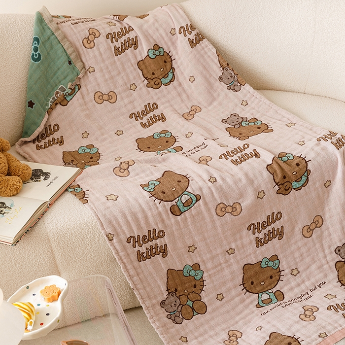 91家纺网 家纺一手货源 找家纺 麻依 2025新款全棉四层纱布浴巾披肩旅行毯 咖啡猫