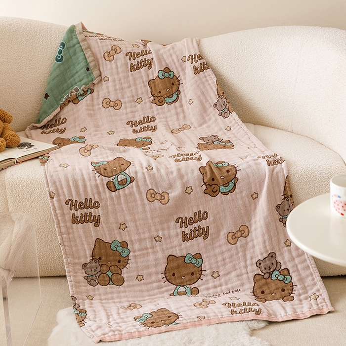 91家纺网 家纺一手货源 找家纺 麻依 2025新款全棉四层纱布浴巾披肩旅行毯 咖啡猫