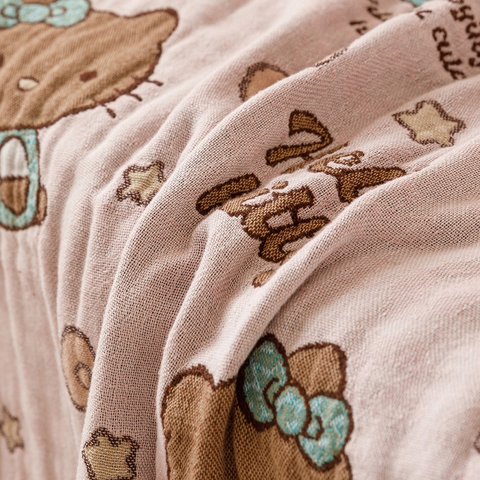 91家纺网 家纺一手货源 找家纺 麻依 2025新款全棉四层纱布浴巾披肩旅行毯 咖啡猫