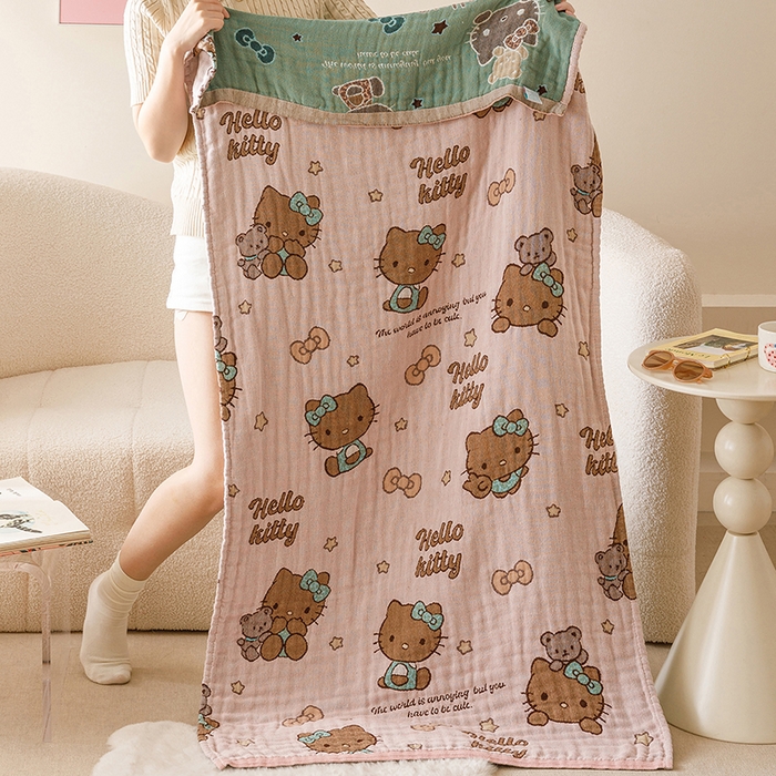 91家纺网 家纺一手货源 找家纺 麻依 2025新款全棉四层纱布浴巾披肩旅行毯 咖啡猫