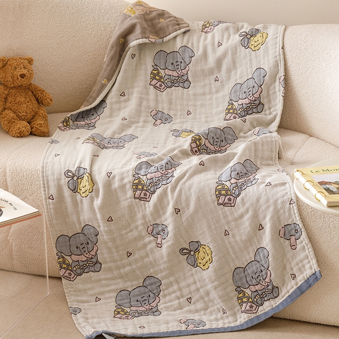 麻依 2025新款全棉四层纱布浴巾披肩旅行毯 沐浴小象