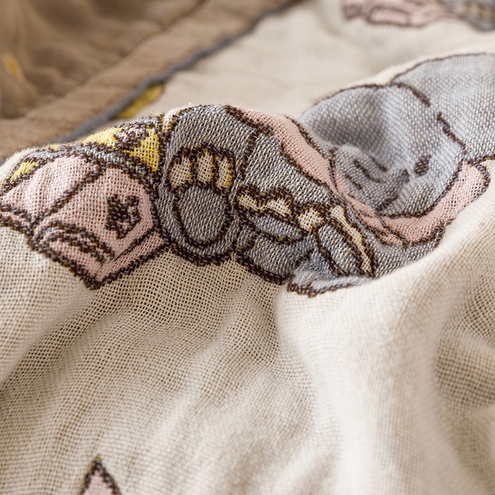 91家纺网 家纺一手货源 找家纺 麻依 2025新款全棉四层纱布浴巾披肩旅行毯 沐浴小象