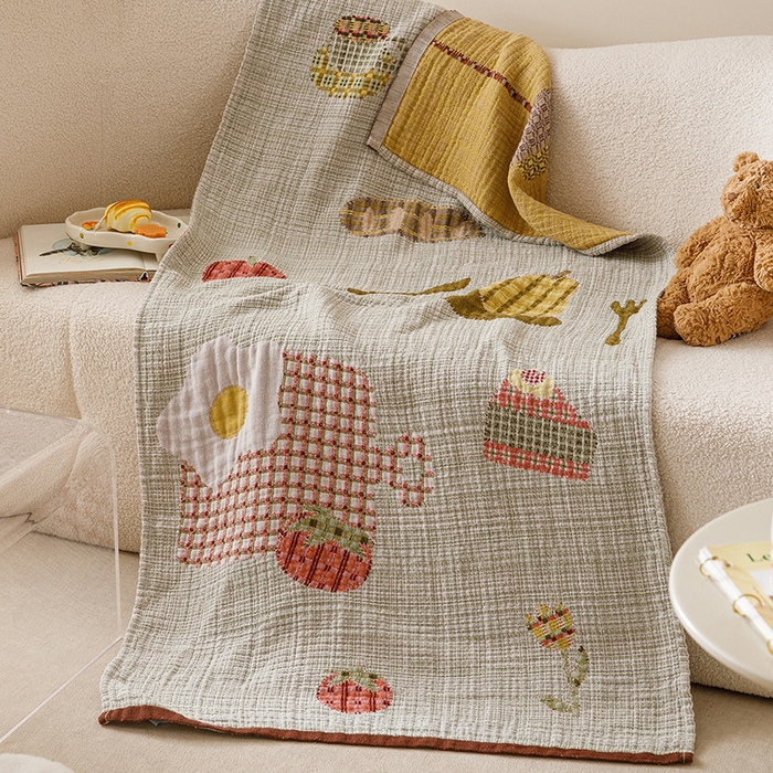 麻依 2025新款全棉四层纱布浴巾披肩旅行毯 甜品派对