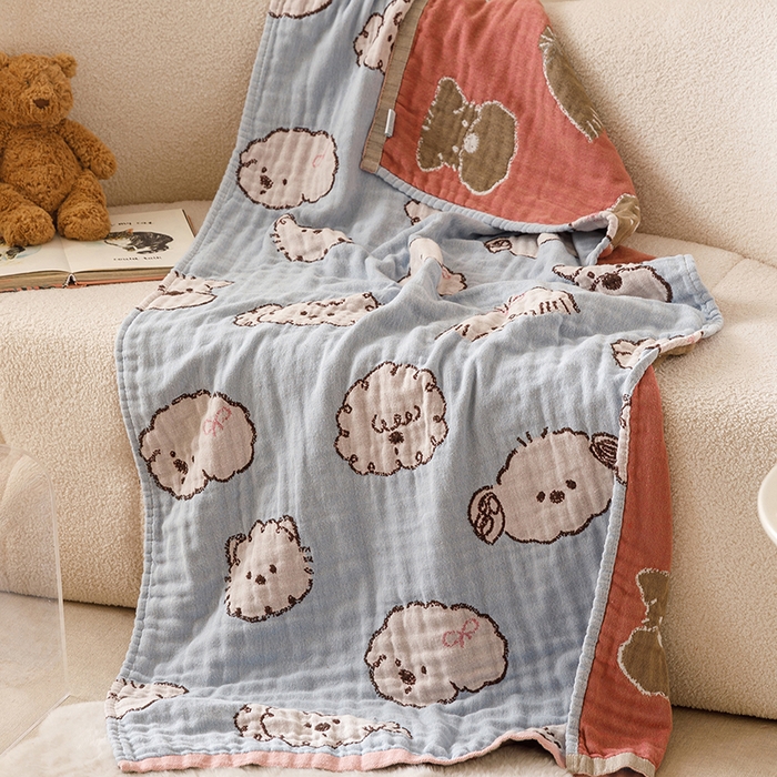 麻依 2025新款全棉四层纱布浴巾披肩旅行毯 线条狗狗