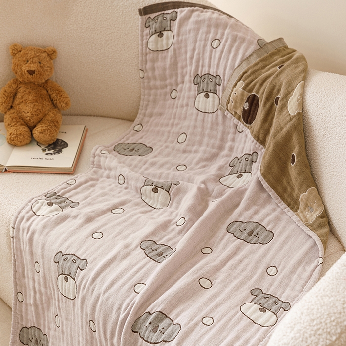 91家纺网 家纺一手货源 找家纺 麻依 2025新款全棉四层纱布浴巾披肩旅行毯 雪纳瑞