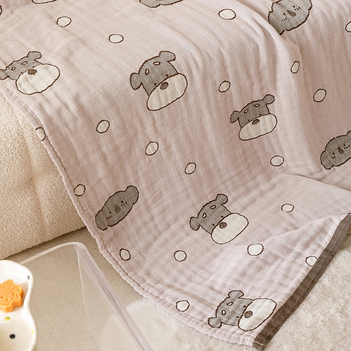 91家纺网 家纺一手货源 找家纺 麻依 2025新款全棉四层纱布浴巾披肩旅行毯 雪纳瑞