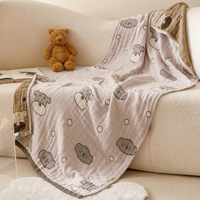 91家纺网 家纺一手货源 找家纺 麻依 2025新款全棉四层纱布浴巾披肩旅行毯 雪纳瑞