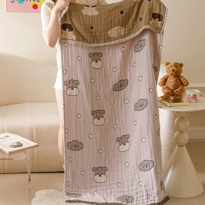 91家纺网 家纺一手货源 找家纺 麻依 2025新款全棉四层纱布浴巾披肩旅行毯 雪纳瑞