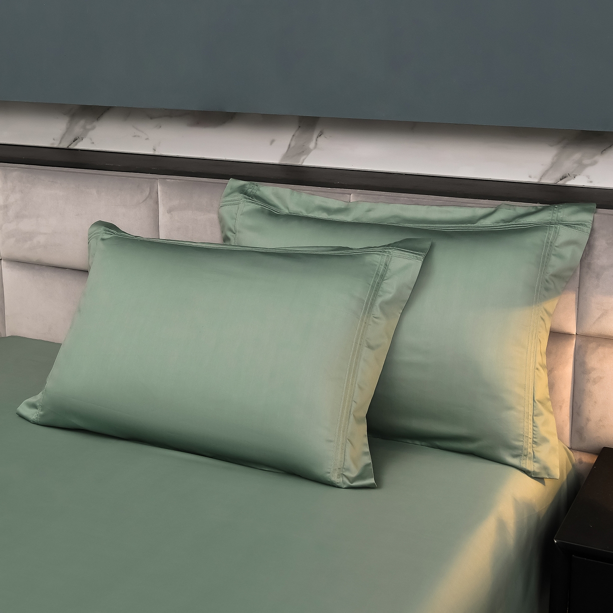 91家纺网 家纺一手货源 找家纺 润淳家居 2025新款100支新疆长绒棉四件套纯棉四件套全棉四件套 梦幻 灰湖绿