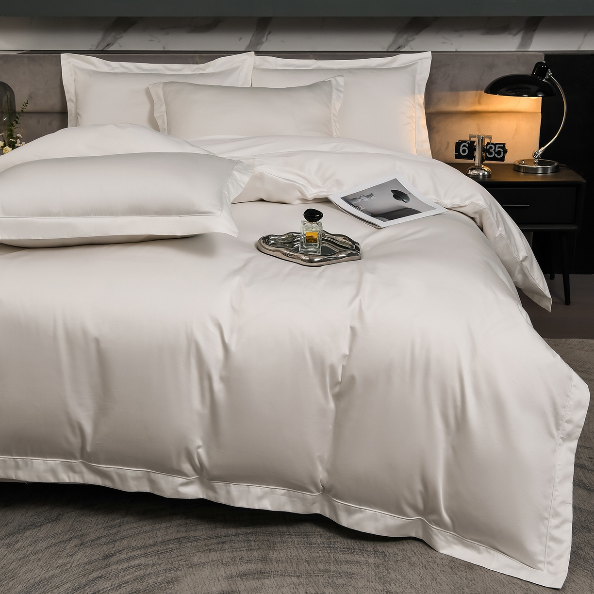 91家纺网 家纺一手货源 找家纺 润淳家居 2025新款100支新疆长绒棉四件套纯棉四件套全棉四件套 爱诺 雪白