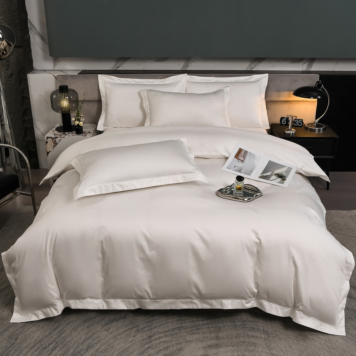 91家纺网 家纺一手货源 找家纺 润淳家居 2025新款100支新疆长绒棉四件套纯棉四件套全棉四件套 爱诺 雪白