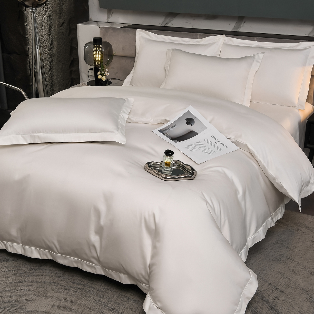 91家纺网 家纺一手货源 找家纺 润淳家居 2025新款100支新疆长绒棉四件套纯棉四件套全棉四件套 爱诺 雪白