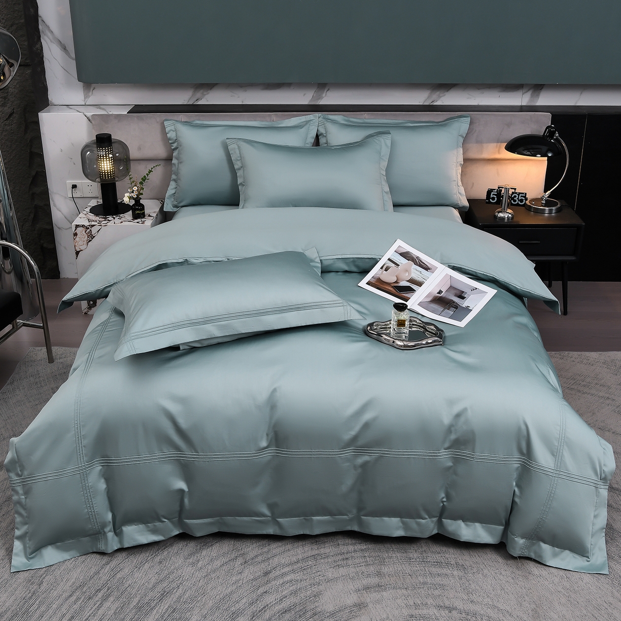 91家纺网 家纺一手货源 找家纺 润淳家居 2025新款100支新疆长绒棉四件套纯棉四件套全棉四件套 梦幻 星耀蓝