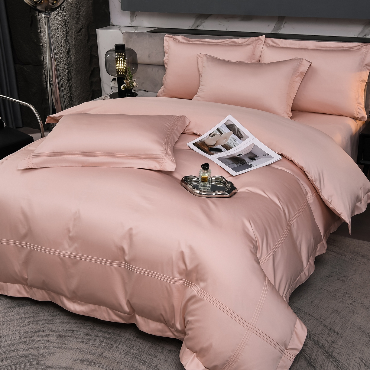 91家纺网 家纺一手货源 找家纺 润淳家居 2025新款100支新疆长绒棉四件套纯棉四件套全棉四件套 梦幻 唯美粉