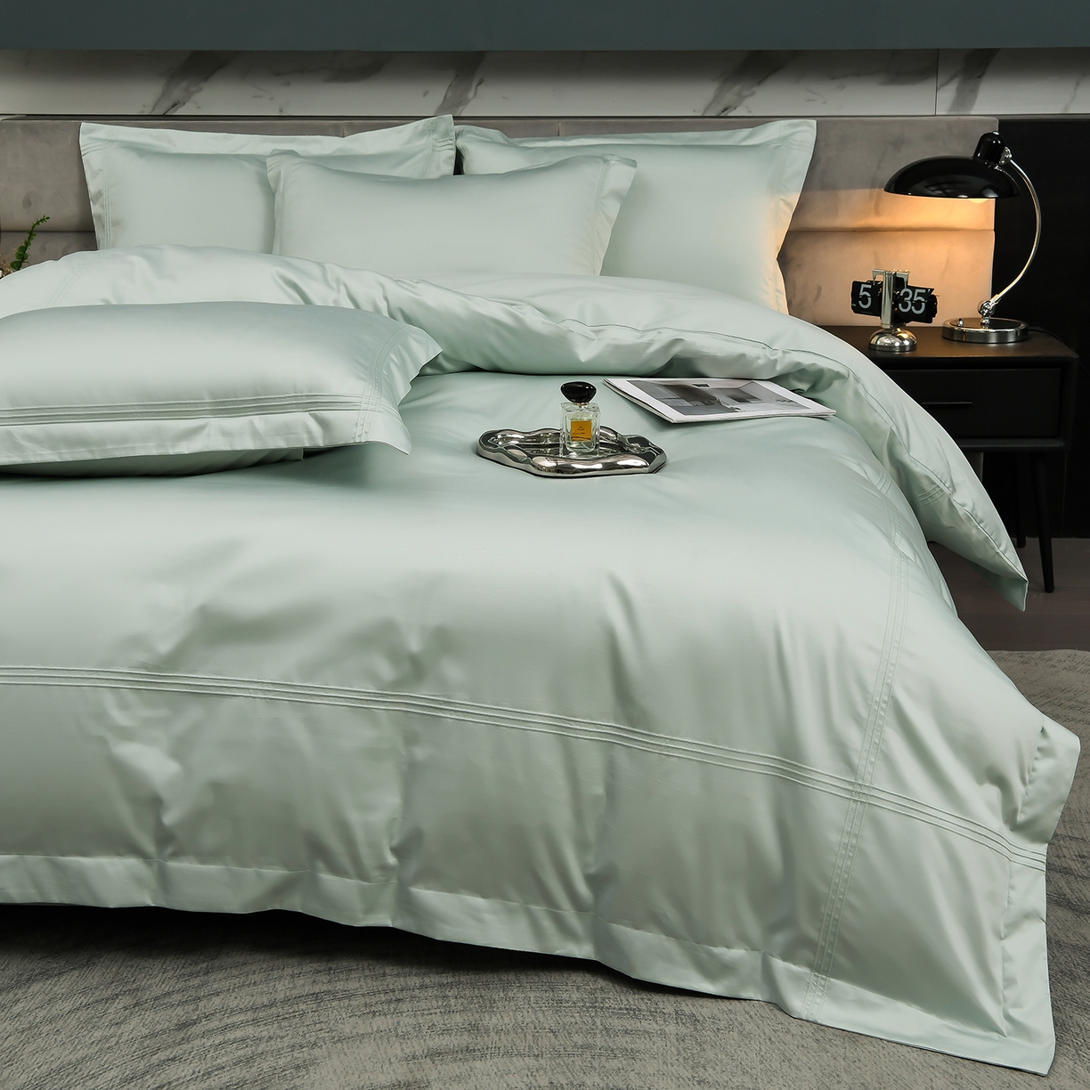 91家纺网 家纺一手货源 找家纺 润淳家居 2025新款100支新疆长绒棉四件套纯棉四件套全棉四件套 梦幻 青水绿