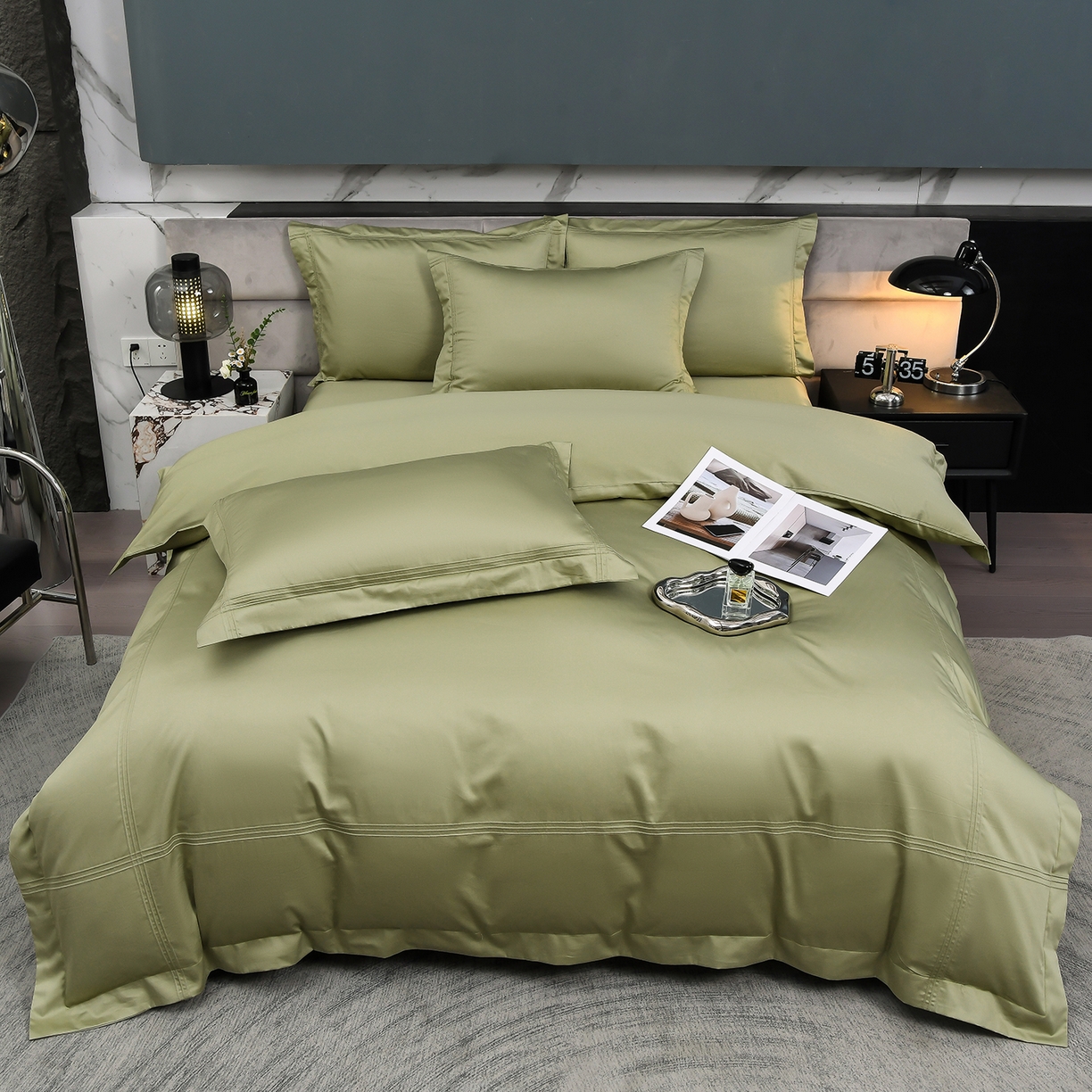 91家纺网 家纺一手货源 找家纺 润淳家居 2025新款100支新疆长绒棉四件套纯棉四件套全棉四件套 梦幻 青灰绿