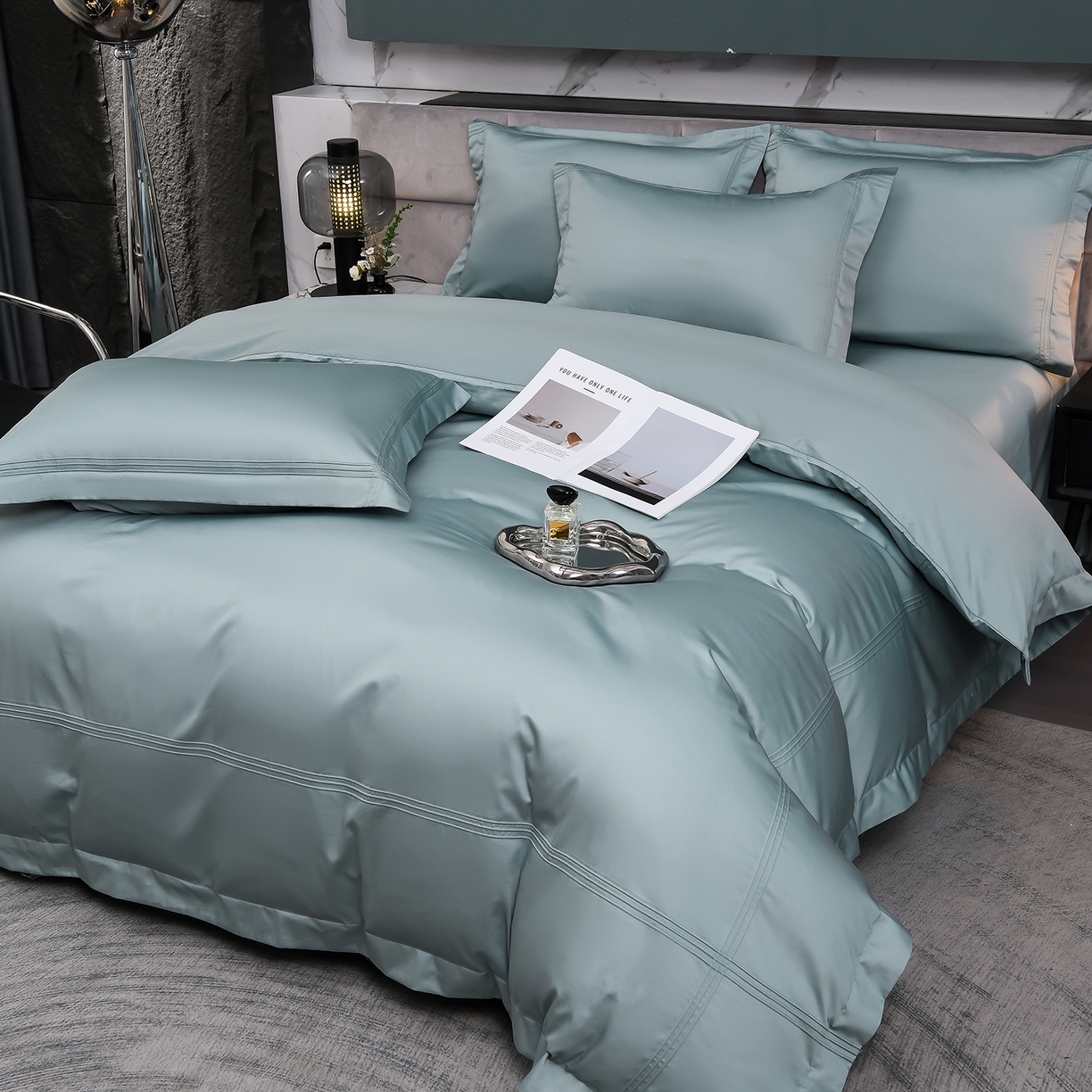 91家纺网 家纺一手货源 找家纺 润淳家居 2025新款100支新疆长绒棉四件套纯棉四件套全棉四件套 梦幻 星耀蓝