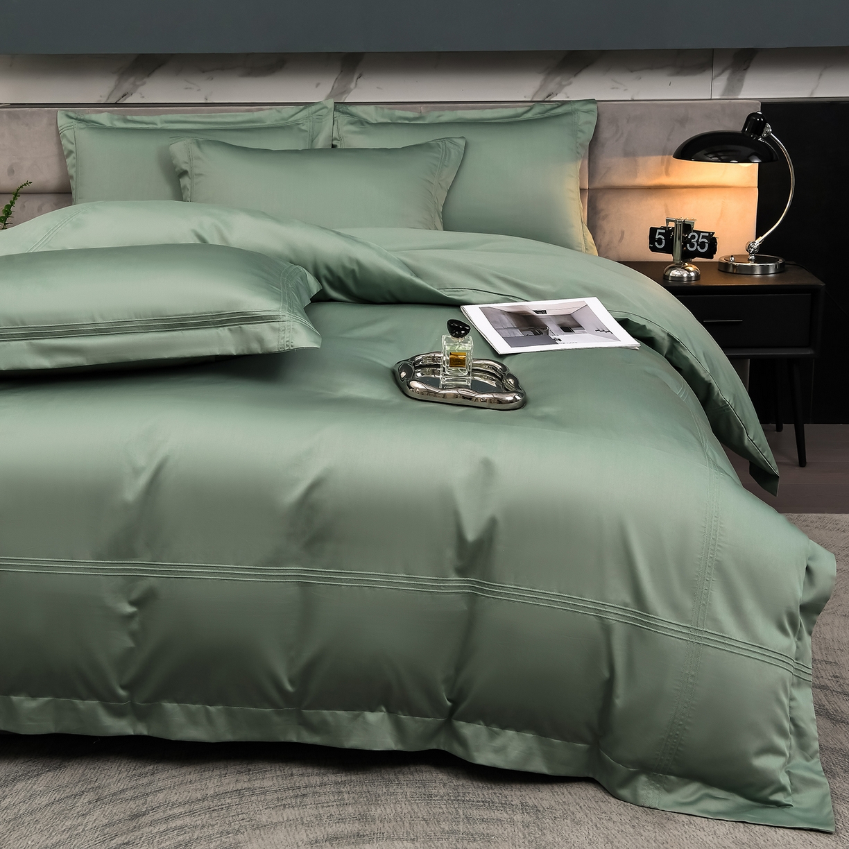 91家纺网 家纺一手货源 找家纺 润淳家居 2025新款100支新疆长绒棉四件套纯棉四件套全棉四件套 梦幻 灰湖绿