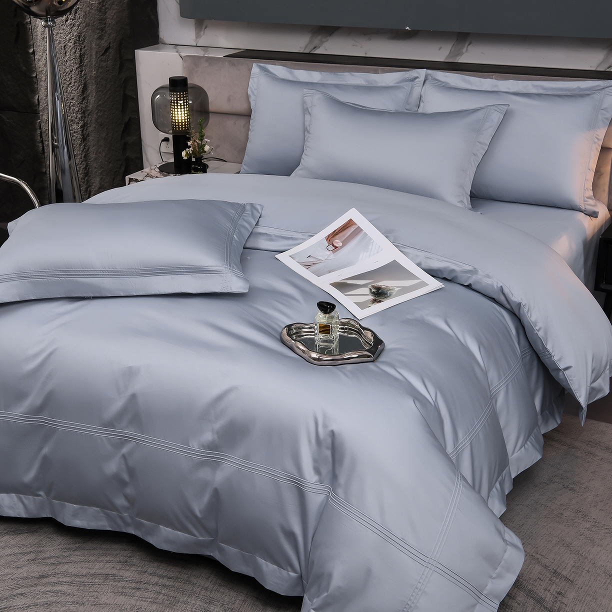 91家纺网 家纺一手货源 找家纺 润淳家居 2025新款100支新疆长绒棉四件套纯棉四件套全棉四件套 梦幻 水波蓝