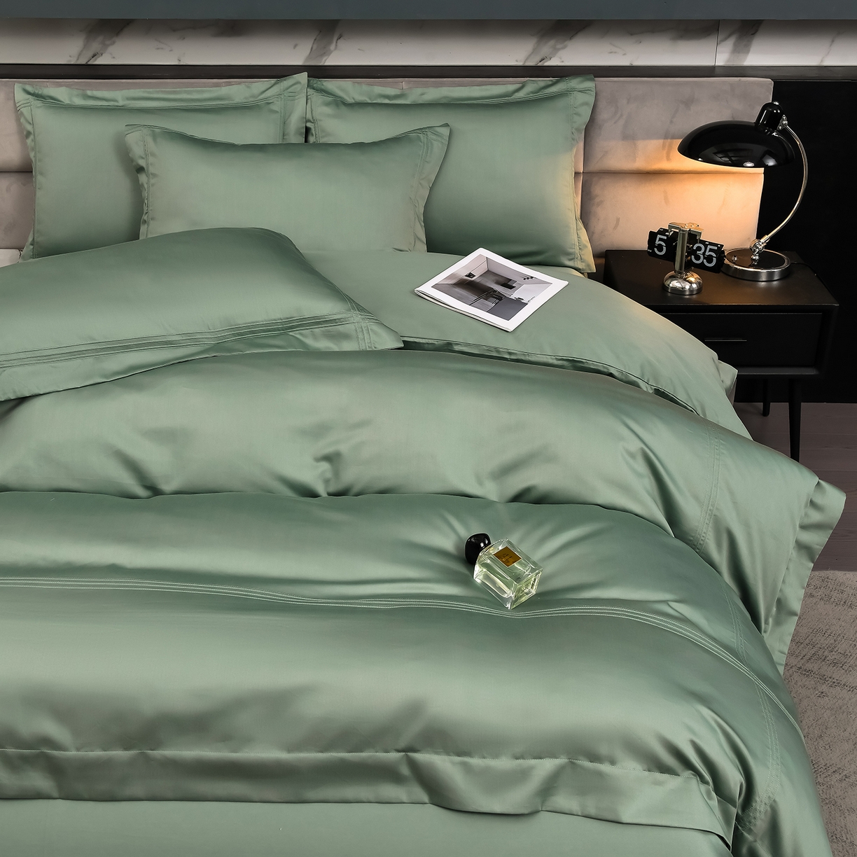 91家纺网 家纺一手货源 找家纺 润淳家居 2025新款100支新疆长绒棉四件套纯棉四件套全棉四件套 梦幻 灰湖绿