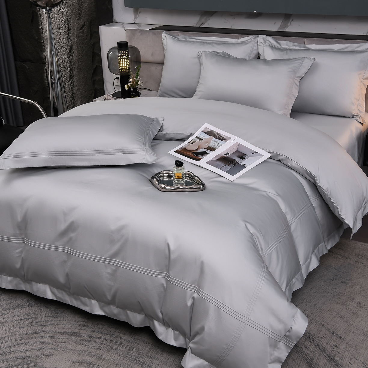 91家纺网 家纺一手货源 找家纺 润淳家居 2025新款100支新疆长绒棉四件套纯棉四件套全棉四件套 梦幻 繁星蓝