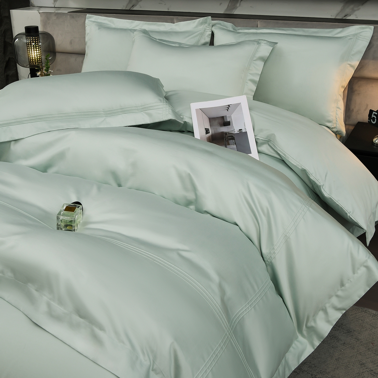 91家纺网 家纺一手货源 找家纺 润淳家居 2025新款100支新疆长绒棉四件套纯棉四件套全棉四件套 梦幻 青水绿