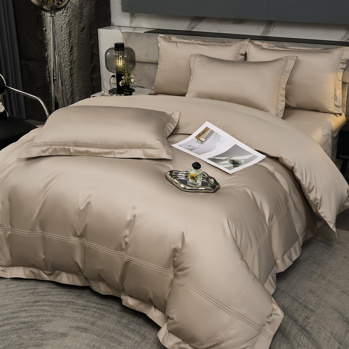 91家纺网 家纺一手货源 找家纺 润淳家居 2025新款100支新疆长绒棉四件套纯棉四件套全棉四件套 梦幻 烟灰紫