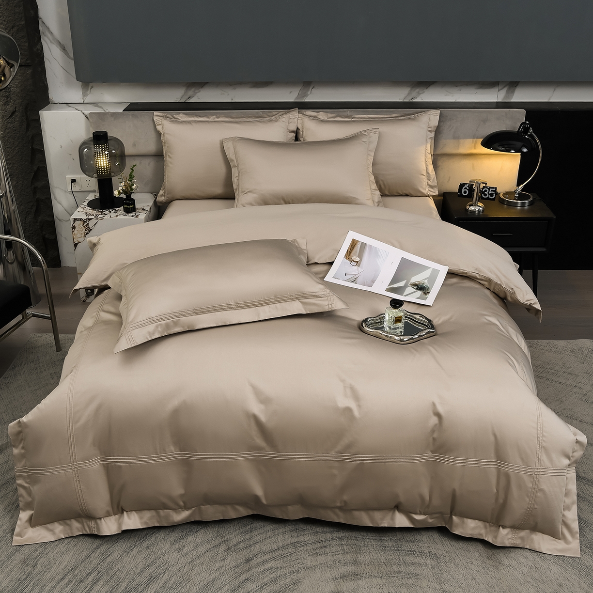 91家纺网 家纺一手货源 找家纺 润淳家居 2025新款100支新疆长绒棉四件套纯棉四件套全棉四件套 梦幻 烟灰紫