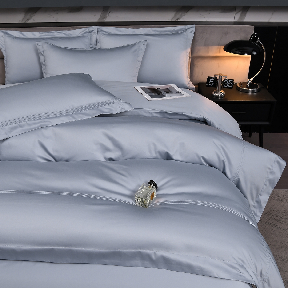 91家纺网 家纺一手货源 找家纺 润淳家居 2025新款100支新疆长绒棉四件套纯棉四件套全棉四件套 梦幻 水波蓝