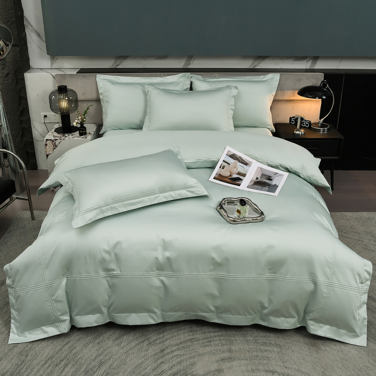 91家纺网 家纺一手货源 找家纺 润淳家居 2025新款100支新疆长绒棉四件套纯棉四件套全棉四件套 梦幻 青水绿