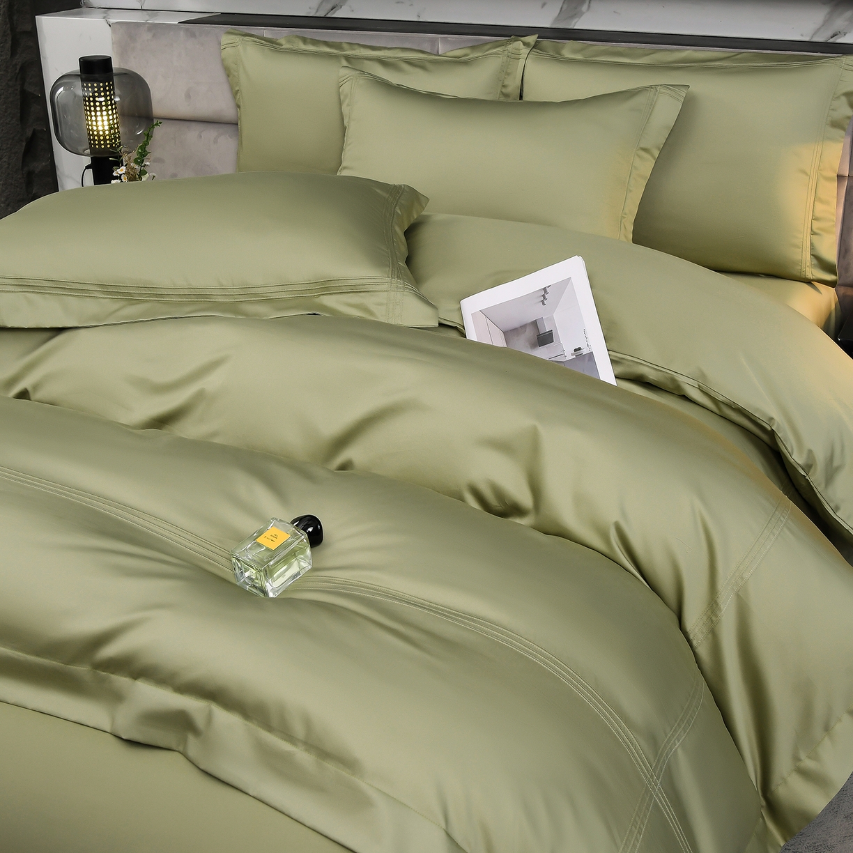 91家纺网 家纺一手货源 找家纺 润淳家居 2025新款100支新疆长绒棉四件套纯棉四件套全棉四件套 梦幻 青灰绿