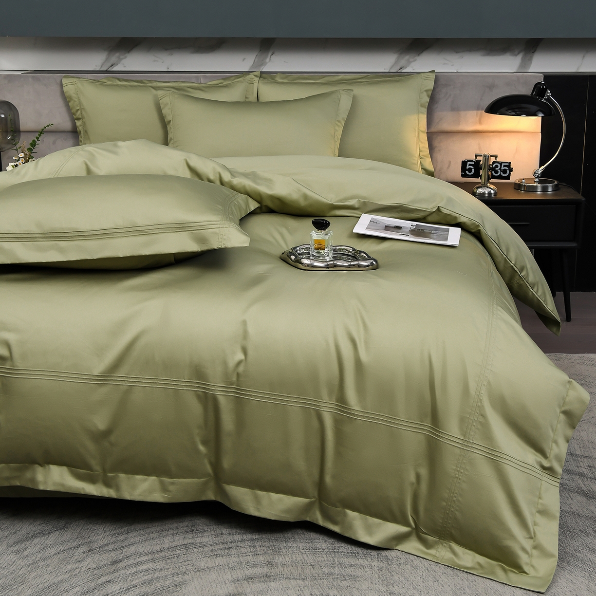 91家纺网 家纺一手货源 找家纺 润淳家居 2025新款100支新疆长绒棉四件套纯棉四件套全棉四件套 梦幻 青灰绿