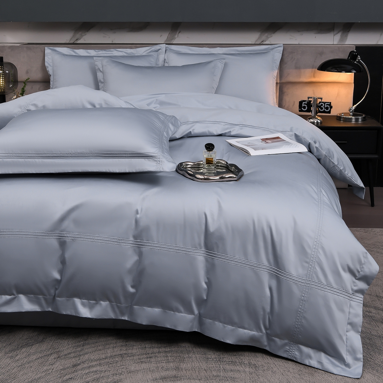 91家纺网 家纺一手货源 找家纺 润淳家居 2025新款100支新疆长绒棉四件套纯棉四件套全棉四件套 梦幻 水波蓝