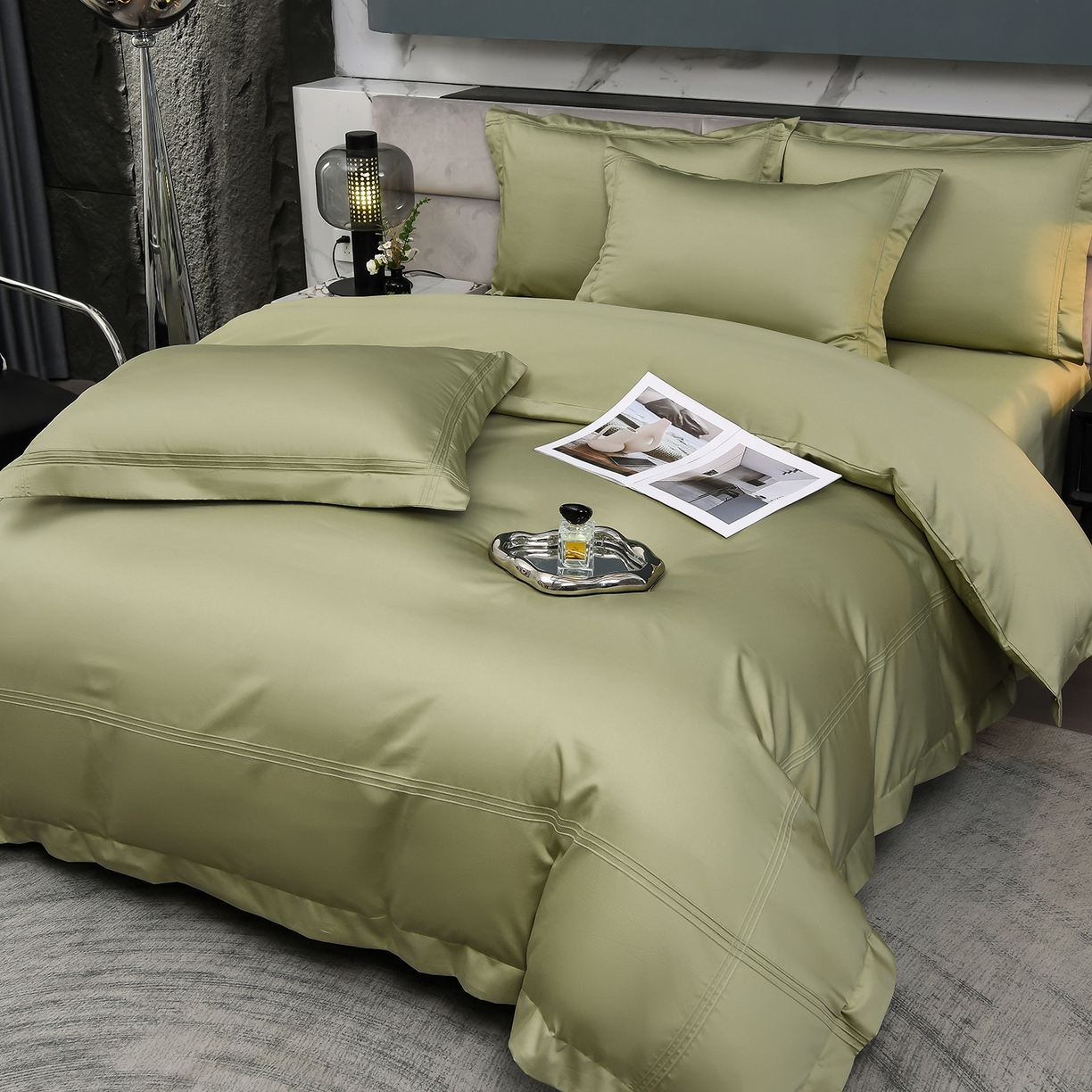 91家纺网 家纺一手货源 找家纺 润淳家居 2025新款100支新疆长绒棉四件套纯棉四件套全棉四件套 梦幻 青灰绿