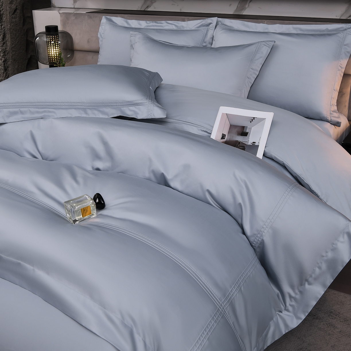 91家纺网 家纺一手货源 找家纺 润淳家居 2025新款100支新疆长绒棉四件套纯棉四件套全棉四件套 梦幻 水波蓝