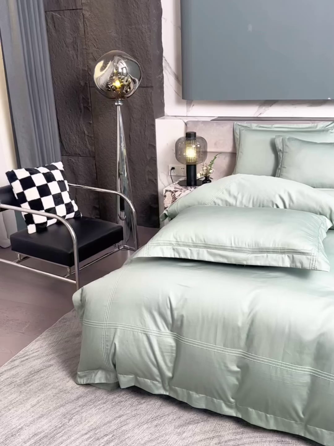 91家纺网 家纺一手货源 找家纺 润淳家居 2025新款100支新疆长绒棉四件套纯棉四件套全棉四件套 梦幻 青灰绿