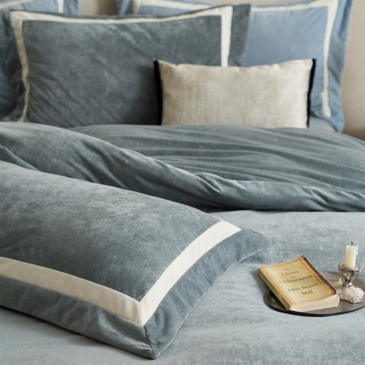 91家纺网 家纺一手货源 找家纺 121 2025新款轻奢新法式德芙绒宝宝绒婴儿绒短毛绒牛奶绒四件套床单被套 繁华-草木灰