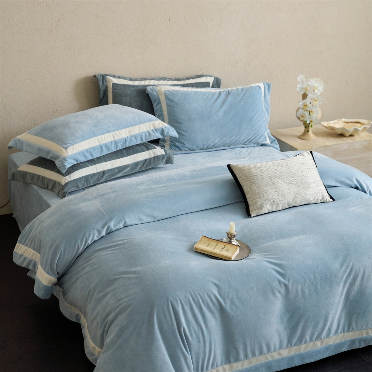 121 2025新款轻奢新法式德芙绒宝宝绒婴儿绒短毛绒牛奶绒四件套床单被套 繁华-和煦蓝