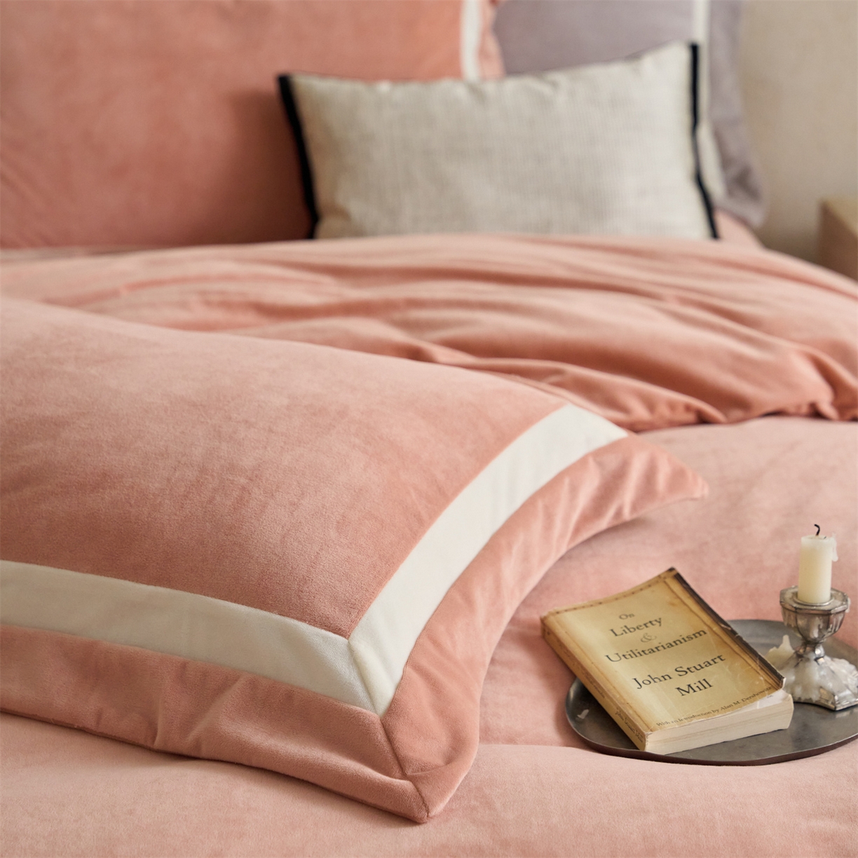 91家纺网 家纺一手货源 找家纺 121 2025新款轻奢新法式德芙绒宝宝绒婴儿绒短毛绒牛奶绒四件套床单被套 繁华-琳琅粉