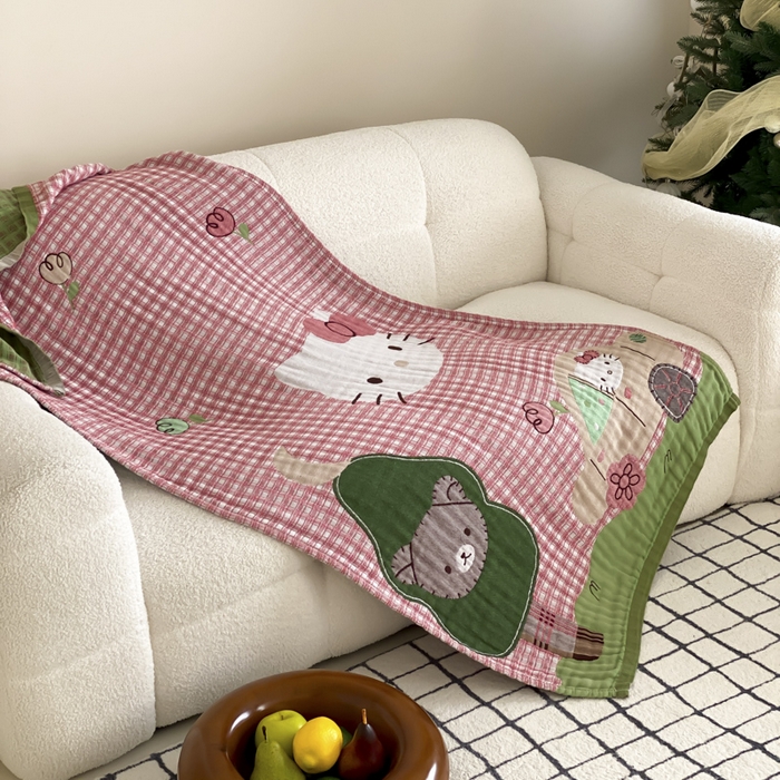 91家纺网 家纺一手货源 找家纺 麻依 2025新款软萌纱布浴巾四层全棉纱布浴巾 凯蒂时光 80*160