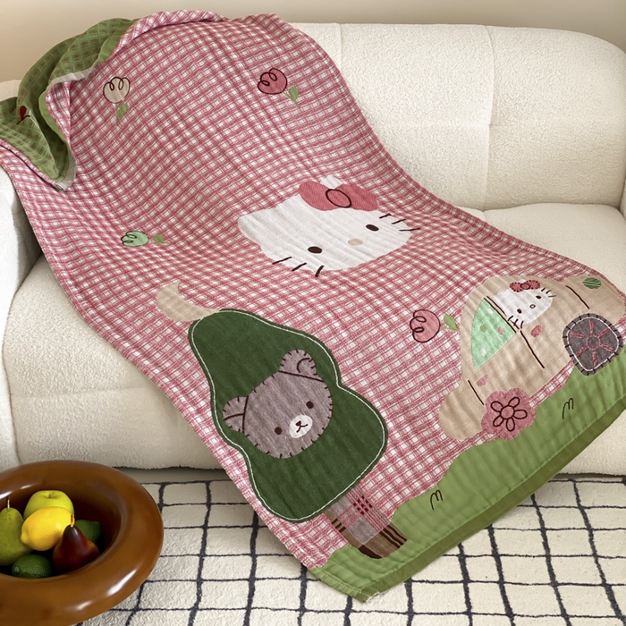 91家纺网 家纺一手货源 找家纺 麻依 2025新款软萌纱布浴巾四层全棉纱布浴巾 凯蒂时光 80*160