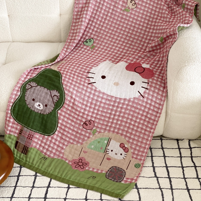 91家纺网 家纺一手货源 找家纺 麻依 2025新款软萌纱布浴巾四层全棉纱布浴巾 凯蒂时光 80*160