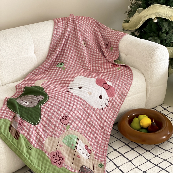 91家纺网 家纺一手货源 找家纺 麻依 2025新款软萌纱布浴巾四层全棉纱布浴巾 凯蒂时光 80*160