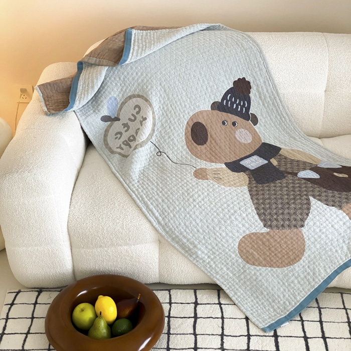 91家纺网 家纺一手货源 找家纺 麻依 2025新款软萌纱布浴巾四层全棉纱布浴巾 快乐卡皮 80*160