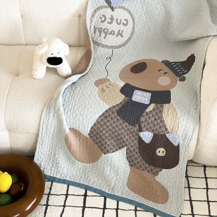 91家纺网 家纺一手货源 找家纺 麻依 2025新款软萌纱布浴巾四层全棉纱布浴巾 快乐卡皮 80*160