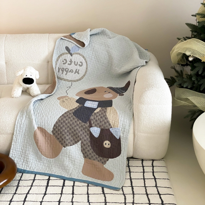 91家纺网 家纺一手货源 找家纺 麻依 2025新款软萌纱布浴巾四层全棉纱布浴巾 快乐卡皮 80*160