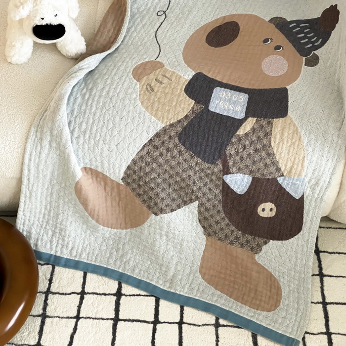 91家纺网 家纺一手货源 找家纺 麻依 2025新款软萌纱布浴巾四层全棉纱布浴巾 快乐卡皮 80*160