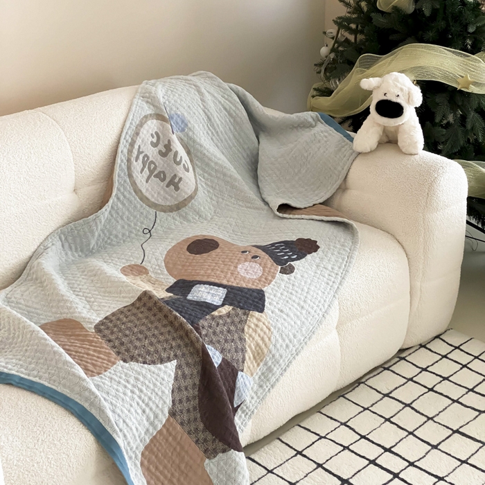 91家纺网 家纺一手货源 找家纺 麻依 2025新款软萌纱布浴巾四层全棉纱布浴巾 快乐卡皮 80*160