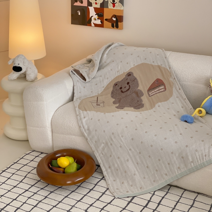 91家纺网 家纺一手货源 找家纺 麻依 2025新款软萌纱布浴巾四层全棉纱布浴巾 甜品熊 80*160