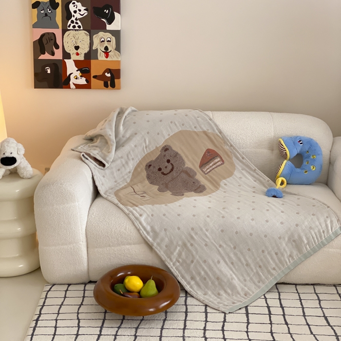 麻依 2025新款软萌纱布浴巾四层全棉纱布浴巾 甜品熊 80*160